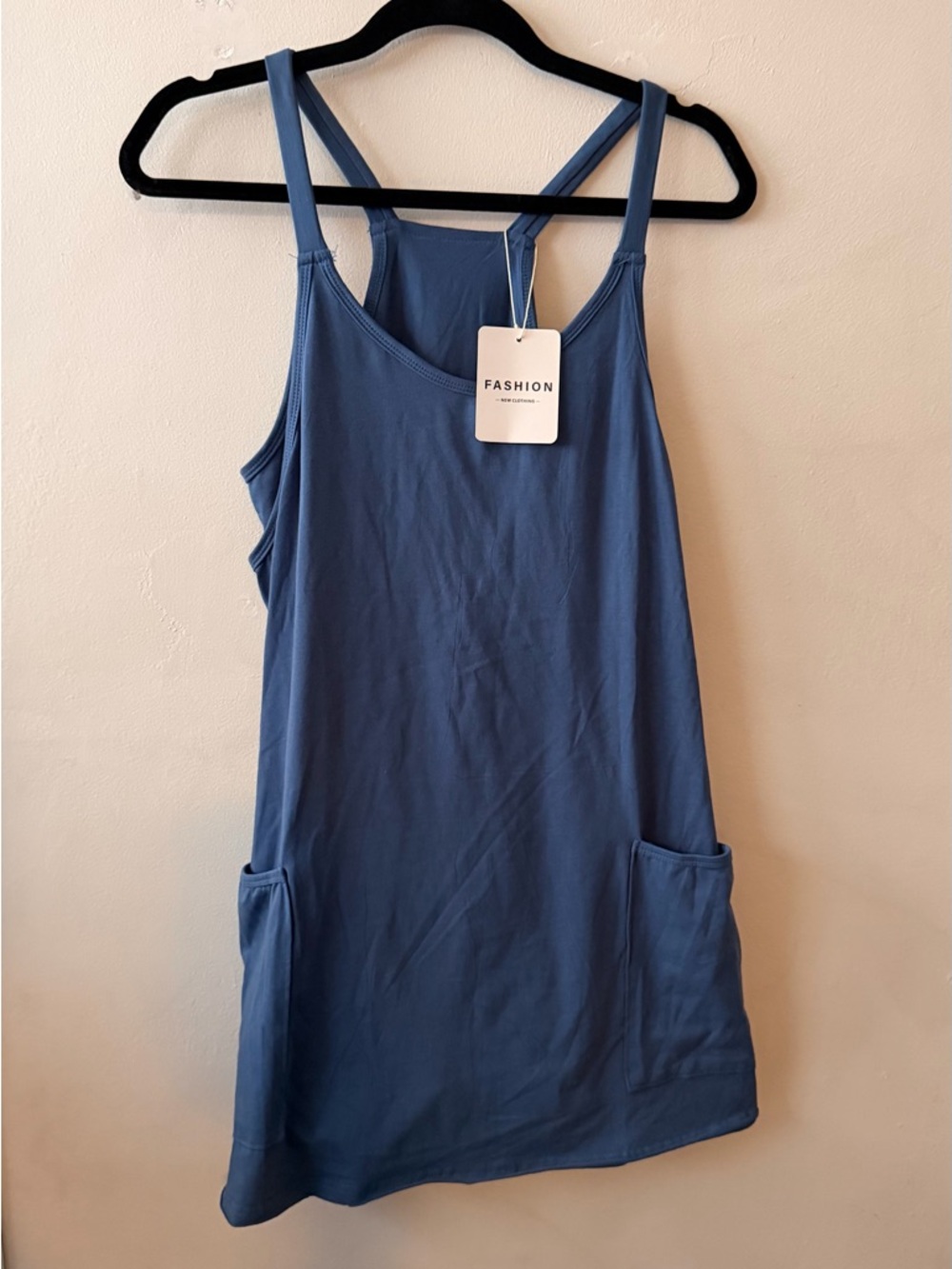Blue Sleeveless Pocket Tank Dress
